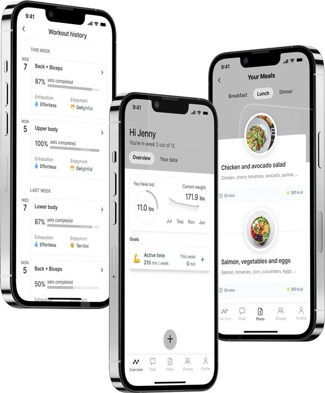 A mockup of the coaching app showcasing the features.